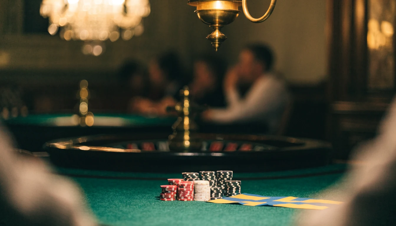 Elegant casinobord med marker och roulettehjul i Stockholm