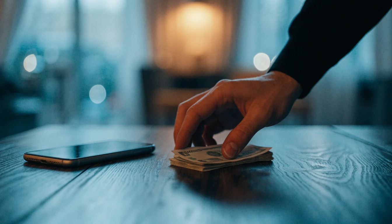 Svenska kronor sedlar och en smartphone på ett träbord