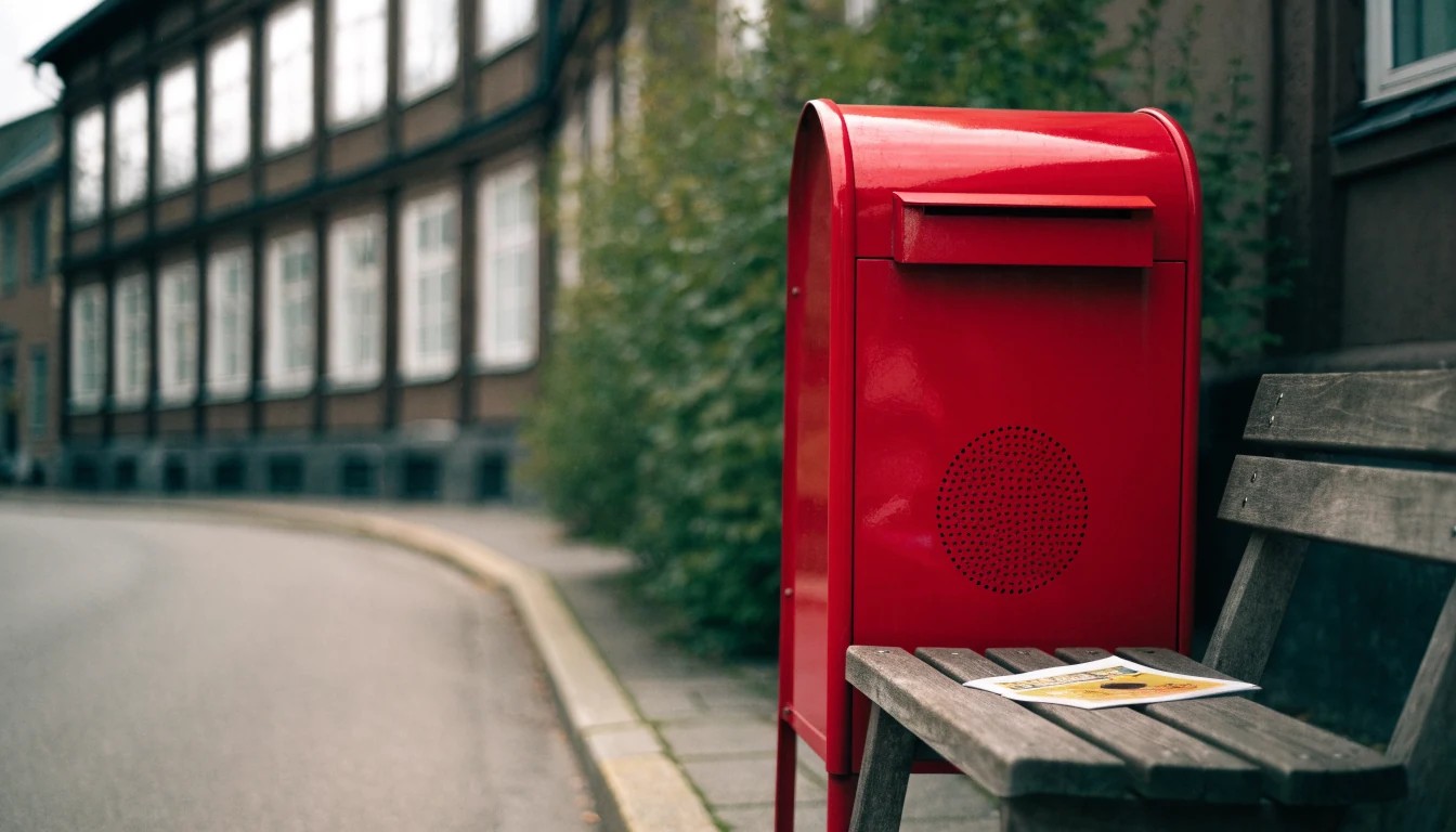 Förseglad brevlåda med oöppnad reklam på bänk