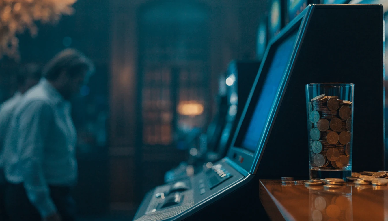 Mynt vid en spelautomat i en svensk casinolokal