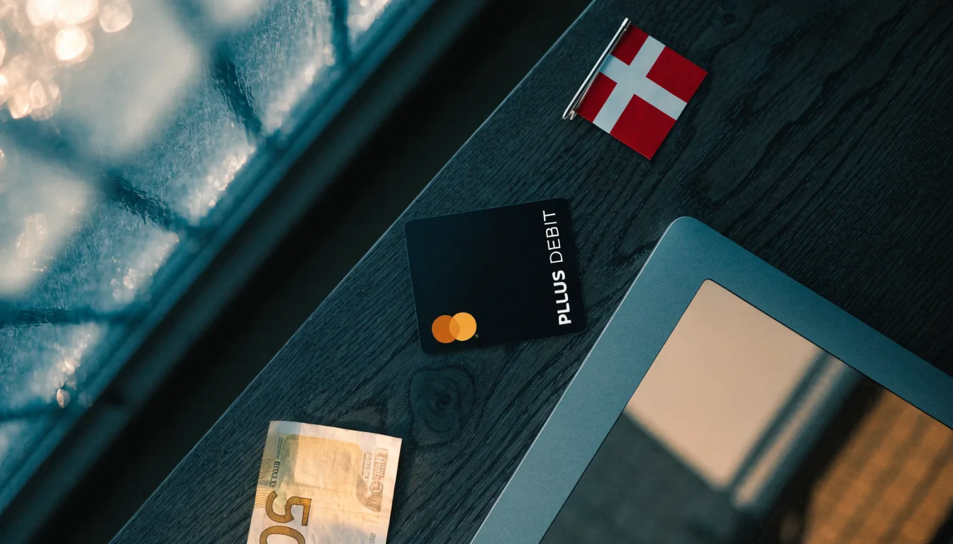Svart betalkort och svenska kronor på skrivbord, symboliserar casinobetalning med Mastercard