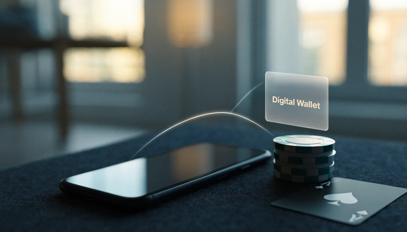 Smarttelefon med casinofigurer och digital plånbok